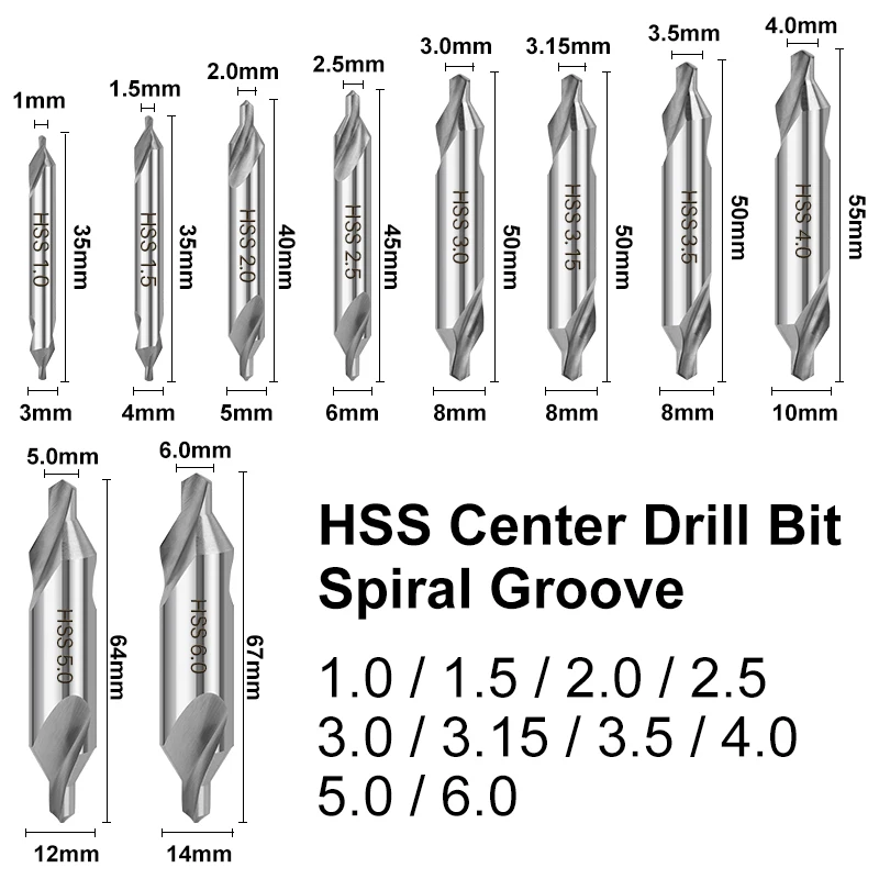 HAMPTON 1/10 Stück HSS-Zentrierbohrer-Set mit gerader Nut, 60 Grad, 1–6 mm, Metallbearbeitung, Lochbohrer für Drehmaschine, Metallbearbeitung – Detail 4