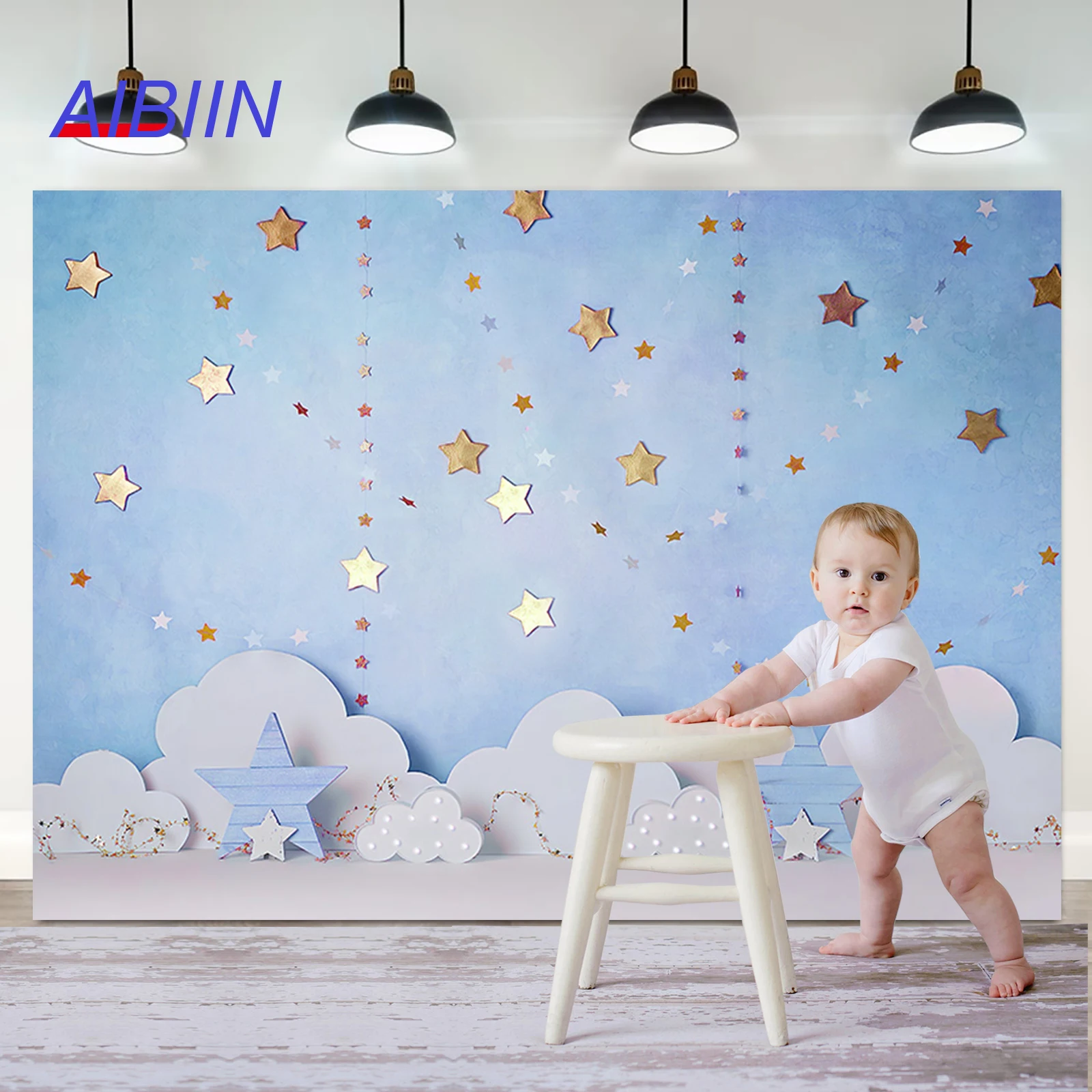 Baby Shower Photography Background Blue/Red Stars White Clouds Kids Birthday Party Decoration Boy Girl Portrait Cake Smash Poste