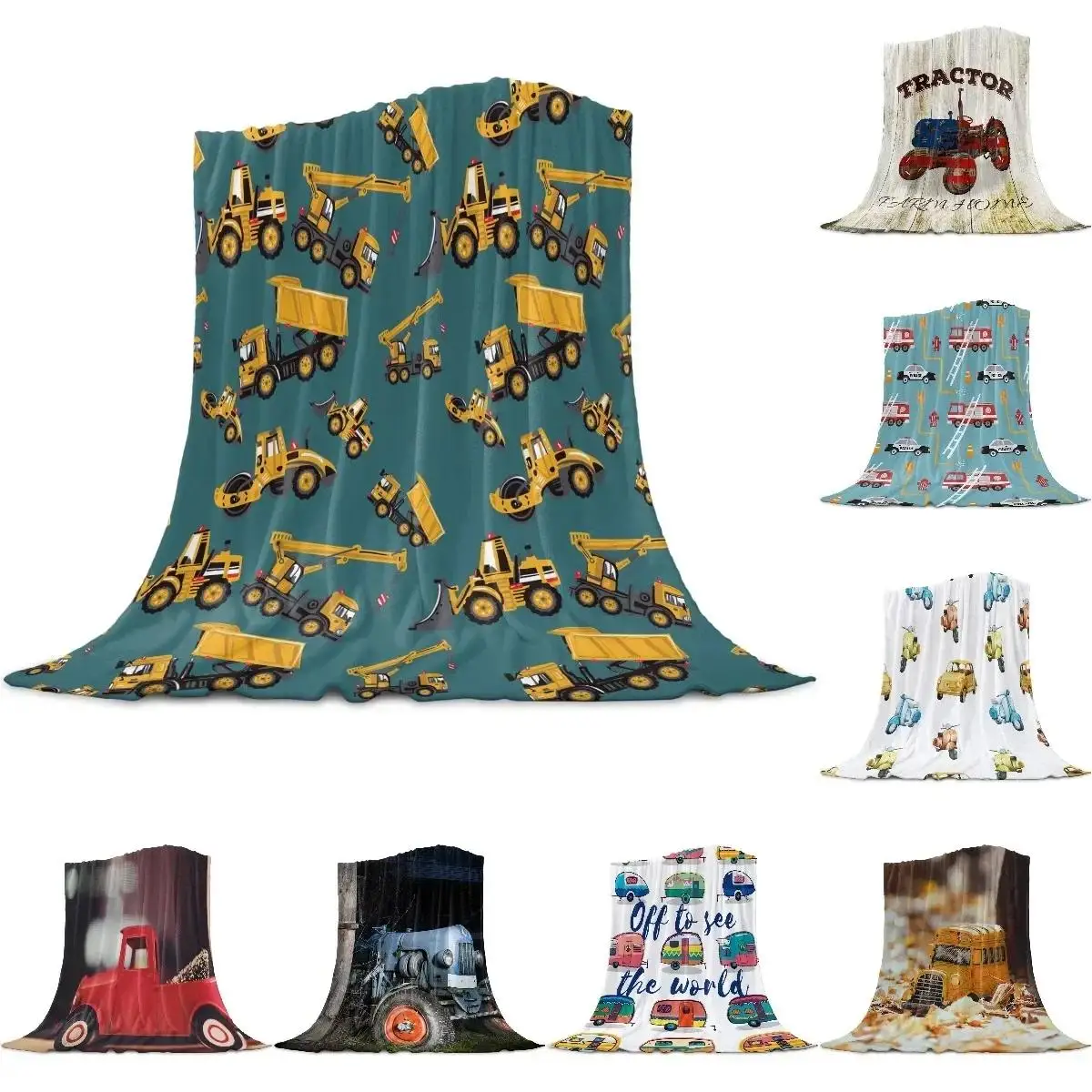 

Флисовое одеяло с мультяшным принтом «Трактор», мягкое покрывало для кровати размера Queen, King, Twin, индивидуальное одеяло для дивана или автомобиля, идеальный подарок