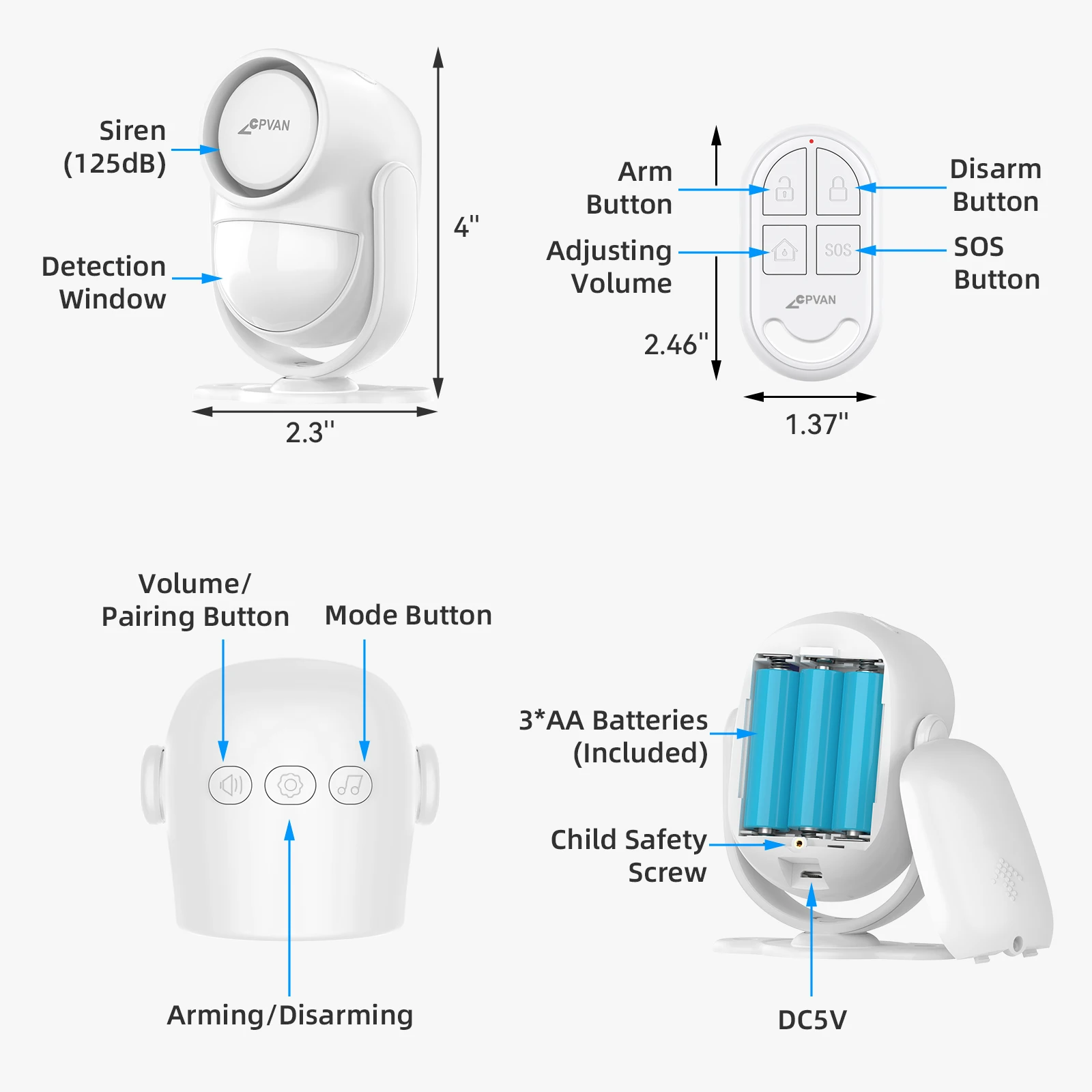 CPVAN 433MHz rilevatore di allarme sensore di movimento Wireless antifurto domestico PIR sistema di protezione di sicurezza allarme finestra porta