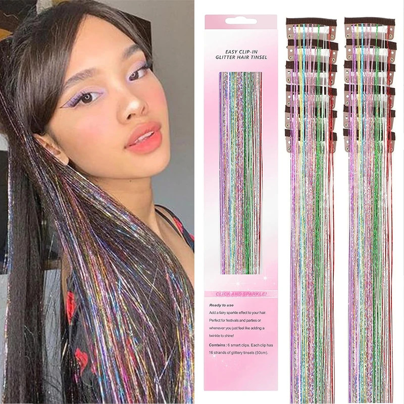 12Pcs Hair Tinsel hair Extensions Hair for Women and Kids - Sparkling Hair Accessorie Easy to Apply