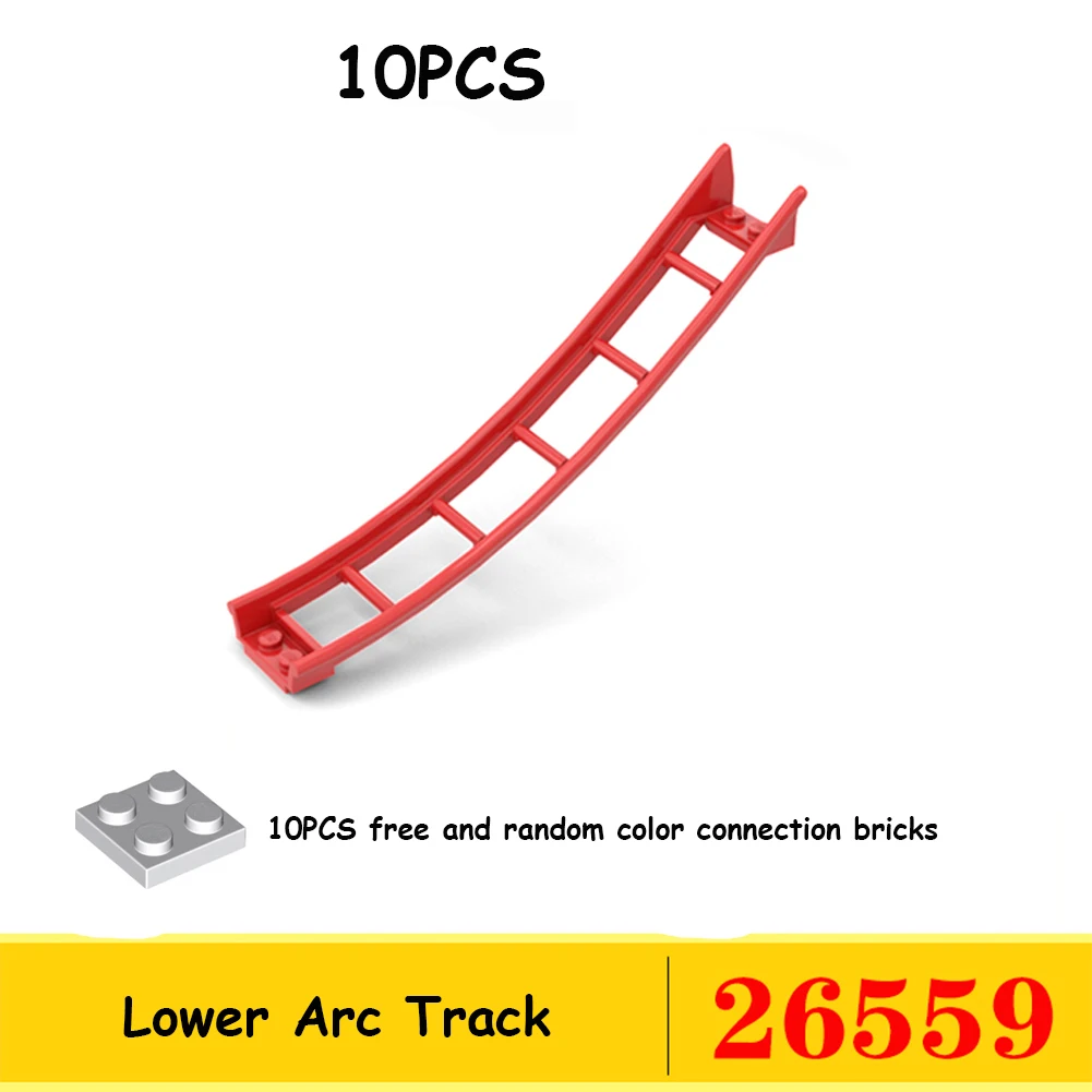 10 x Achterbahn-Schienenschienen, kleine Partikel, technische Teile, MOC-Baustein, kompatibel mit Legoeds 25061, 26559, 26560, 260