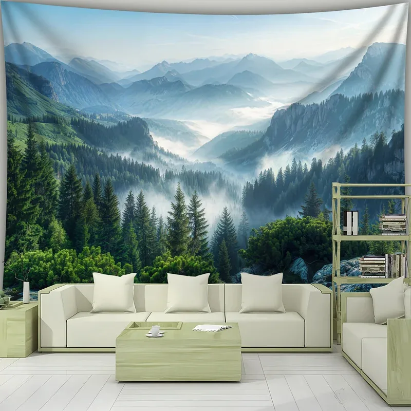 

JKJ201pc Hanging Cloth - Majestic Mountain Range with Misty Forest for Home Decoration, Perfect for Living Room or Bedroom W4Dn^