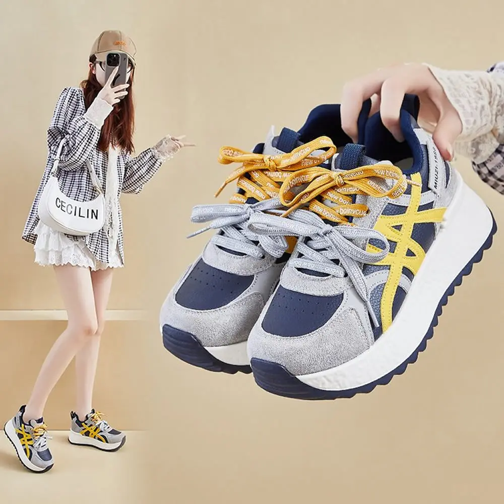 أحذية رياضية نسائية كاجوال صيفية بنمط جديد عصرية ومتعددة الاستخدامات وخفيفة الوزن وسميكة وسطح شبكي من الجلد الطبيعي #4