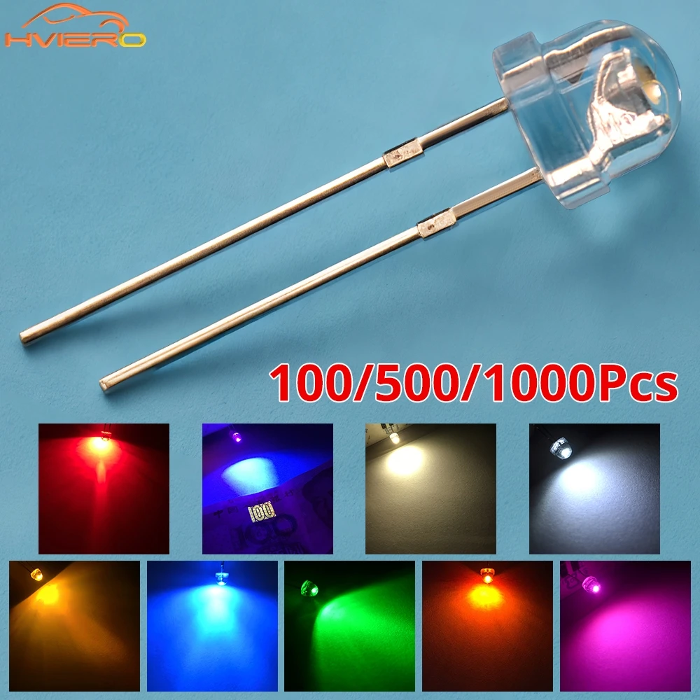 100/500/1000Pcs Wide Angle Bulb F5 5mm 3V Direct Insertion Straw Hat Water Clear Emitting Diodes Ultra Bright White Blue Yellow