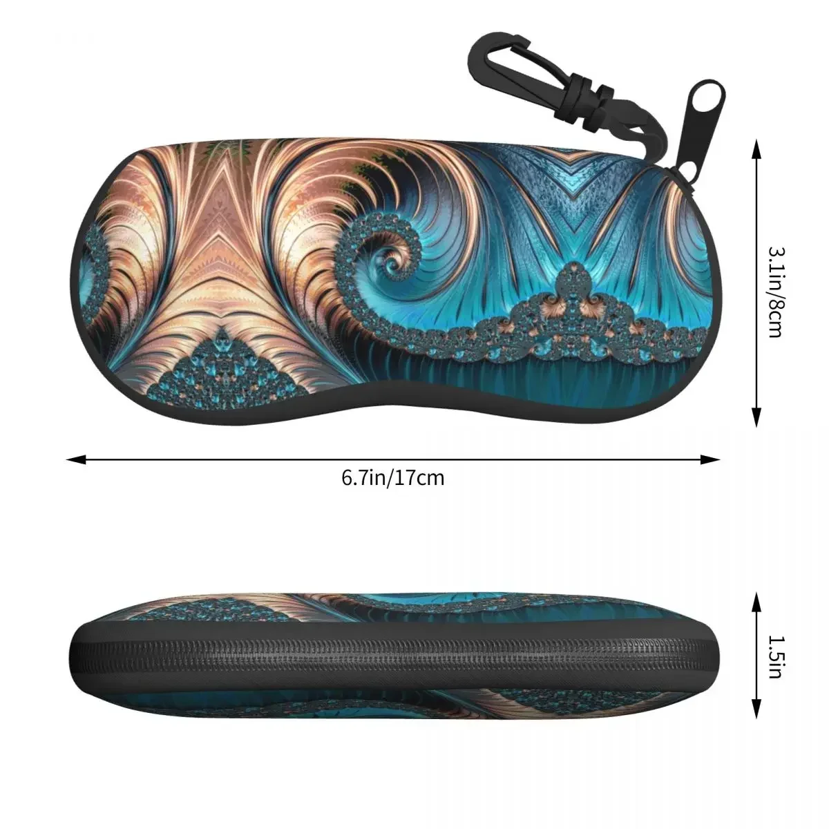 Turquoise Gems Patterns Sunglasses Case Neoprene Zipper Pretty Teal And Copper Fractal One Shell Eyeglass Case Protective Box