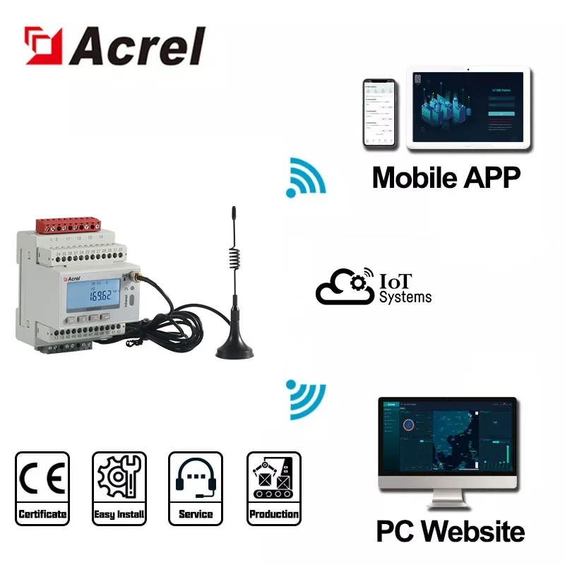 Acrel ADW300 IoT WiFi/4G/Lorawan Wireless Smart 3 Phase Energy Meter MQTT RS485 Modbus-RTU/TCP Remote Online Power Monitoring