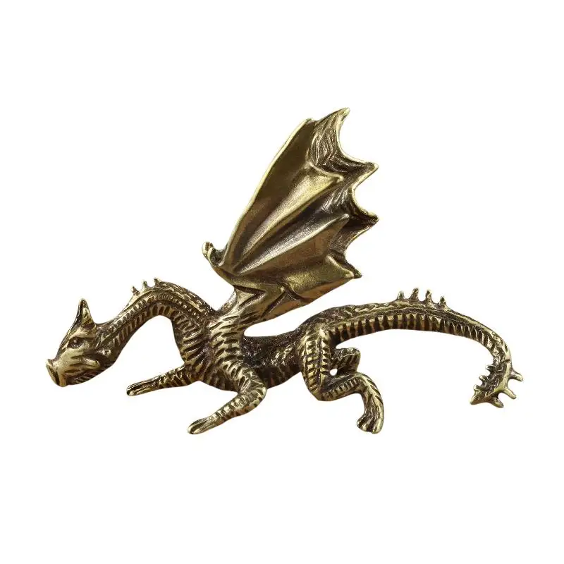 Mini-Messingfiguren von Drachen und Griffins, detaillierte Schnitzereien, antike Oberfläche, Tischdeko, Sammlerstück – Detail 9