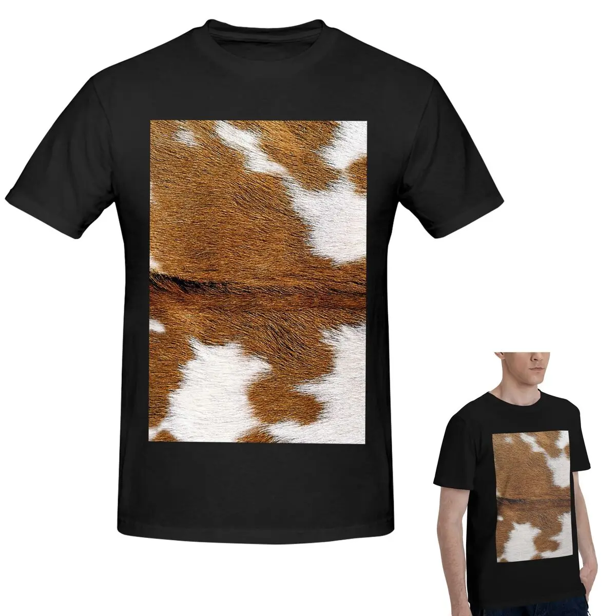 

Cotton Stylish Cow Fur Cowhide Texture Cow Skin Print Patter T-Shirt Men's Fashion Oversized T Shirt Men Crew Neck Shirts Tops