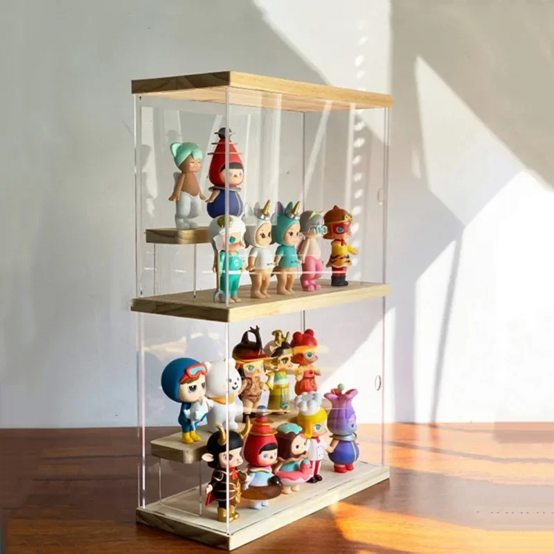 صندوق عرض خشبي لديكور المنزل، صندوق تخزين شفاف من الأكريليك، علبة عرض العطور، عرض منظم لعبة الشكل