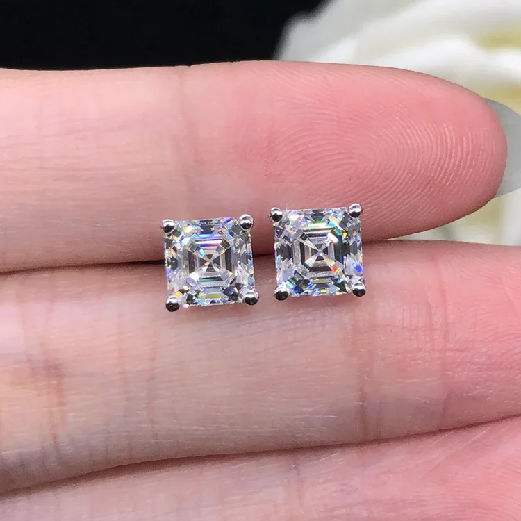 Solid White Gold AU585 Platinum PT950Four claws diamond earrings women's earrings new 14k simple trend