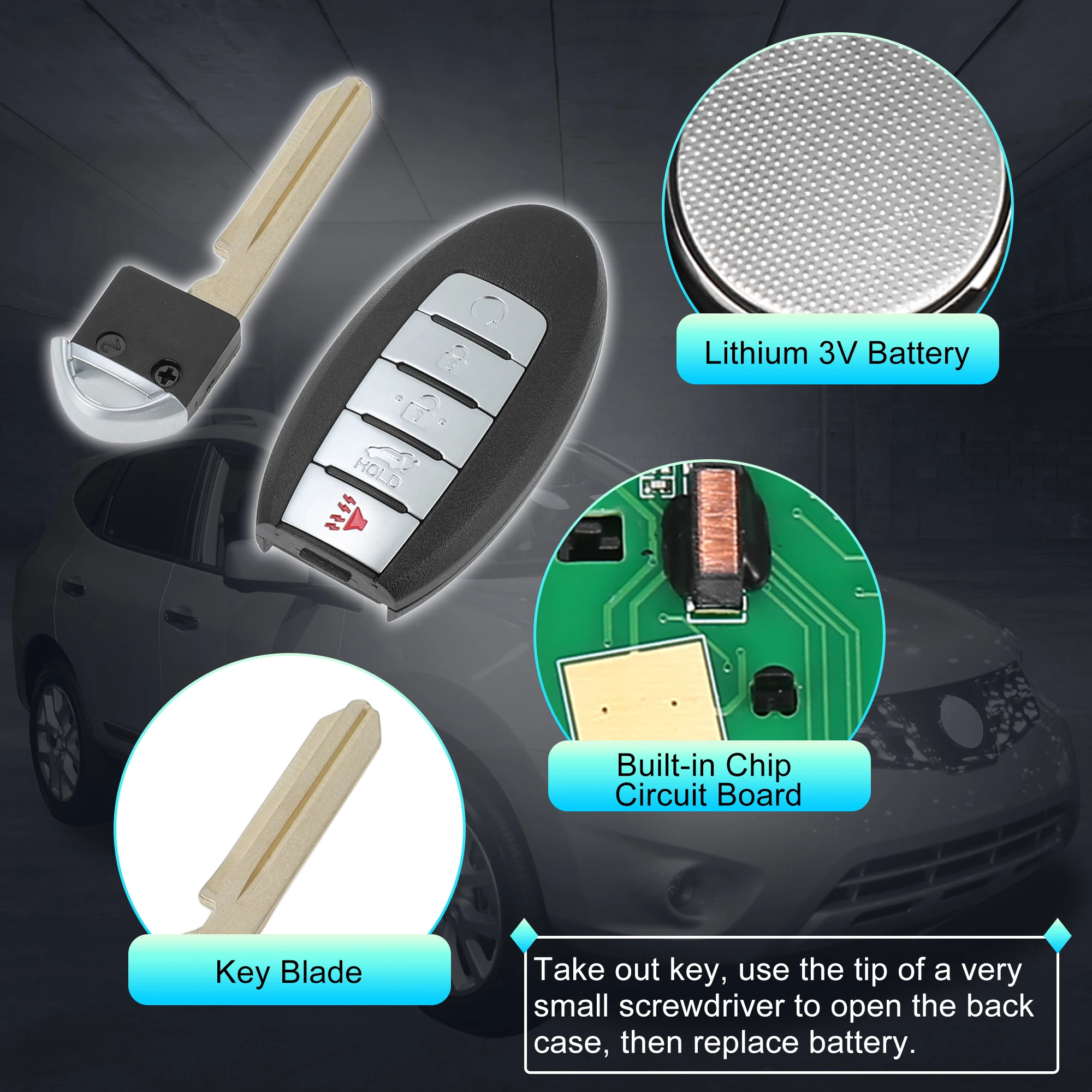 UXCELL CWTWB1G744 433 МГц дистанционный брелок для бесключевого доступа для Nissan Armada 17-20 4 кнопки