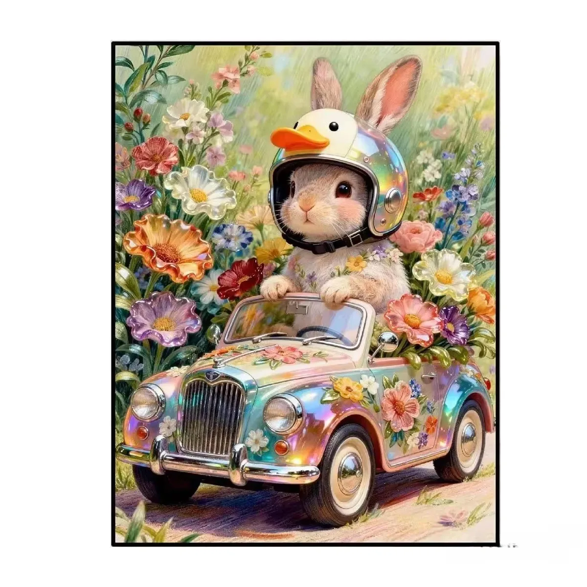 Diamond Painting Cute Driving Rabbit Cartoon Mosaic Artwork Creative Handmade Home Office Decor Gift