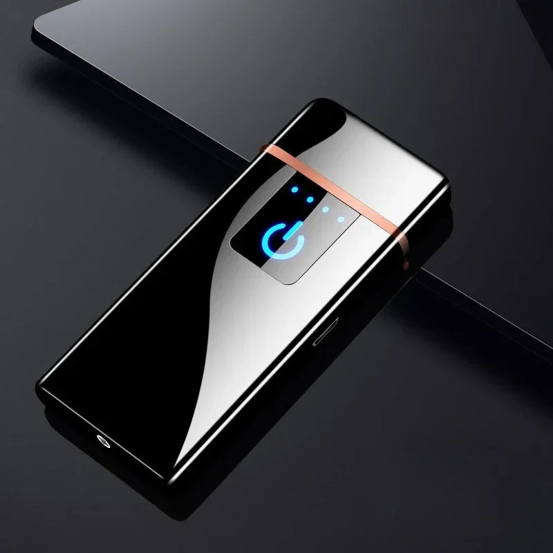 New Convenient Electric Coil USB Charging Fingerprint Sensing LED Display Flameless Tungsten Wire Lighter Outdoor Windproof Men