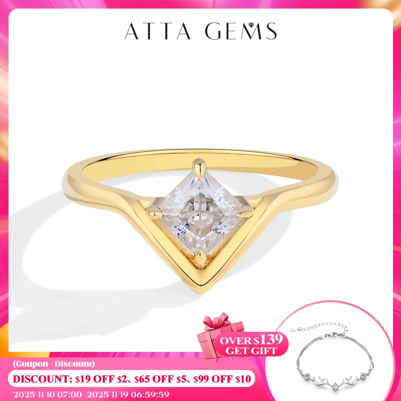 

ATTAGEMS 0,8 карата обручальное кольцо с муассанитом огранки принцессы для женщин, стерлинговое серебро 925 пробы, ювелирные украшения на годовщину свадьбы, уникальные