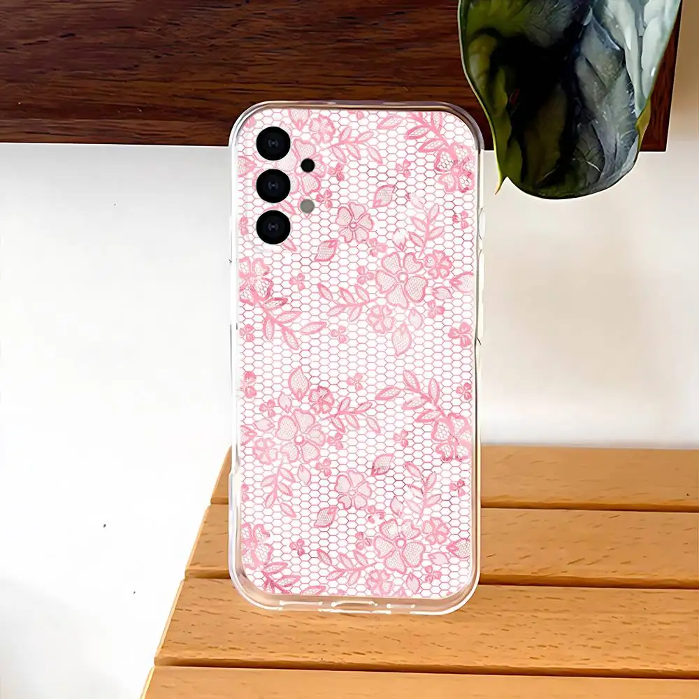 Coque de téléphone Vintage en dentelle rose, étui Ultra Transparent pour Samsung S30,S25,S24,S23,S21,S22,S20,S10,5G,FE,lite,PIus