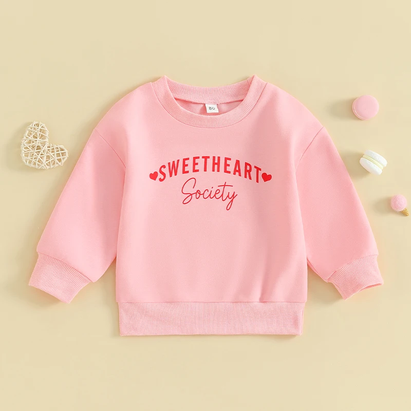 

Infant Toddler s Valentine s Day Heart Print Long Sleeve Crew Neck Sweatshirt Little Girls Pullover for Winter and Fall Season