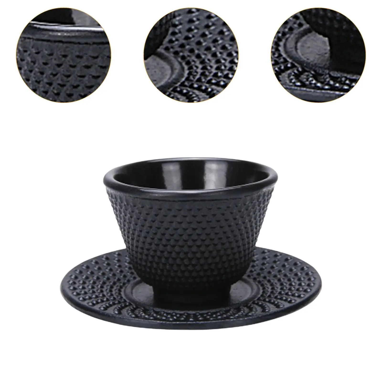 Taza de té de hierro fundido con base, taza de té vintage, vajilla única, taza de té ornamental, taza de trabajo, taza de té de kungfú negra