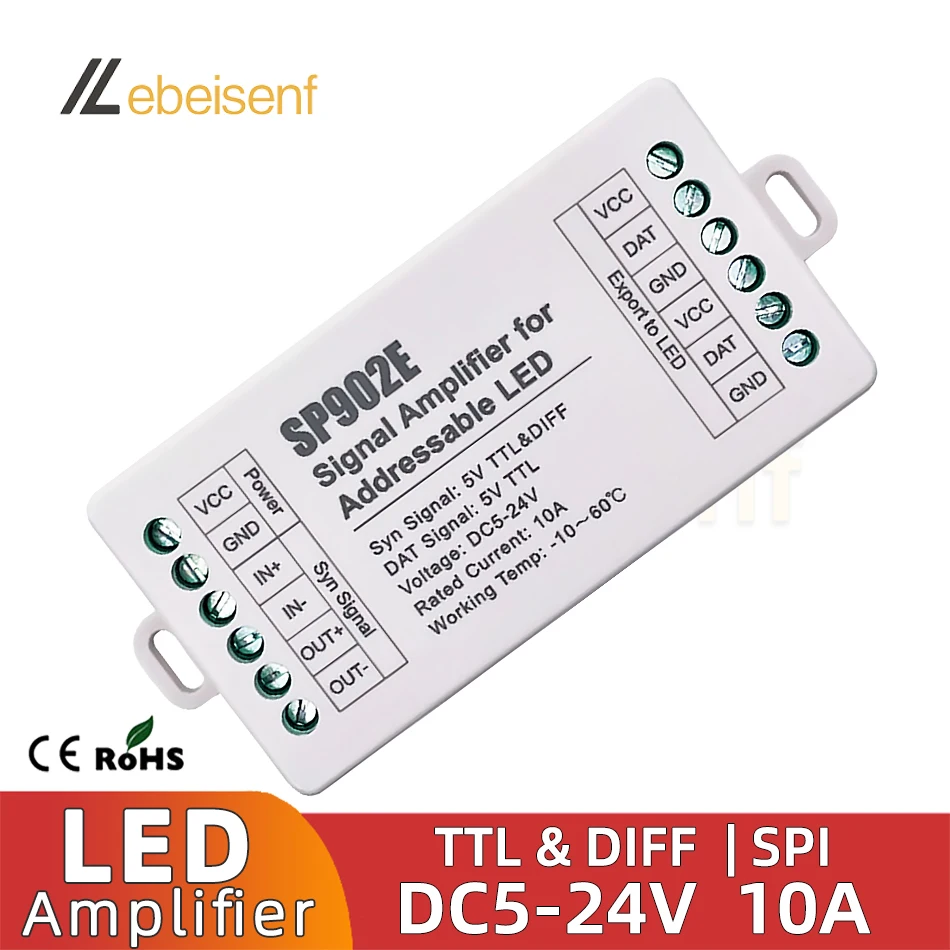 SP902E amplificatore di segnale 5V-TTL RS485 indirizzabile RGB IC LED Strip Extender SPI DIFF segnale amplificatore Sub-controllo DC 5V 12V 24V