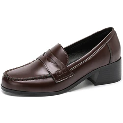 Comfortable Women's Flats Loafer Shoes Genuine Leather Casual Big Size 45 Black Brown Oxfords Chunky Shoes Slip On Handmade