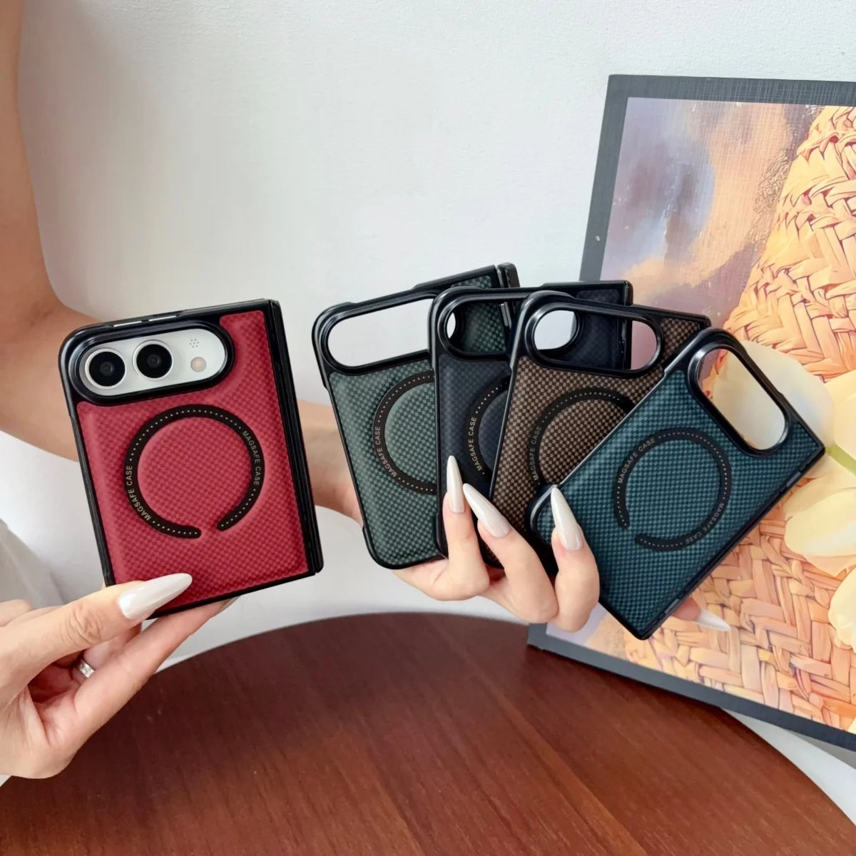 Business Luxury Leather Magnetic Wireless Charging Bumper Phone Case for IPhone Ultra Fold Hinge Protection for Magsafe Cover view 5