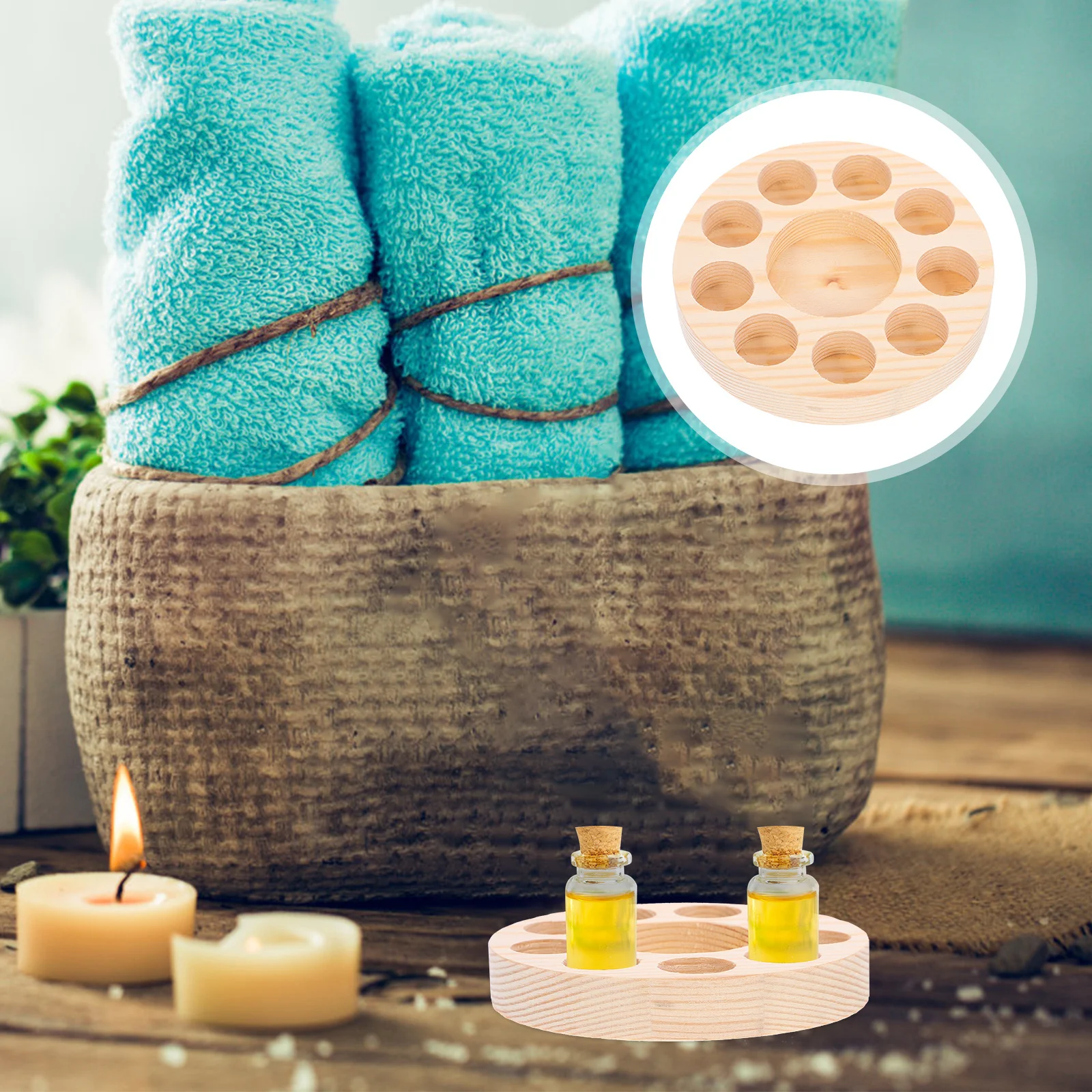 

1pc Wooden Essential Oil Organizer Round Bottle Storage Box For Perfume Massage Oil Aromatherapy Small Holder Case