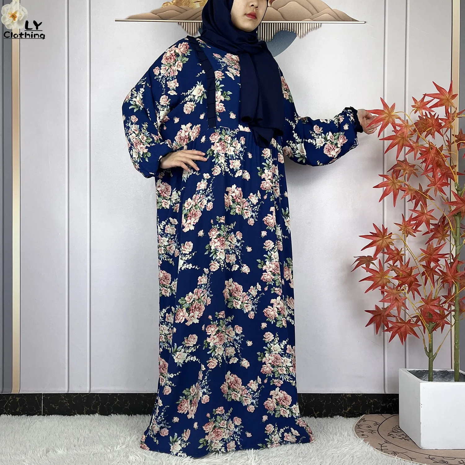 New Muslim Long Sleeves Abaya For Women Ramadan Prayer Garment Dubai Turkey Femme Robe Cotton Loose African Dress Turban Joint