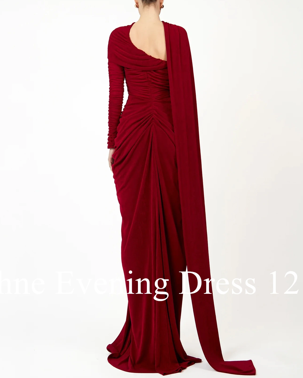 Personalizado gracioso um ombro mangas compridas watteau trem vestido de noite temperamento plissados foto cor vestido de fe