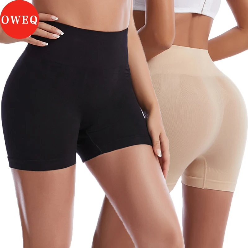 

OWEQ Mid Waist Shaping Boyshort Panties Slimming Tummy Pants Solid Color Butt Lifter Body Shaper Tummy Control Shapewear