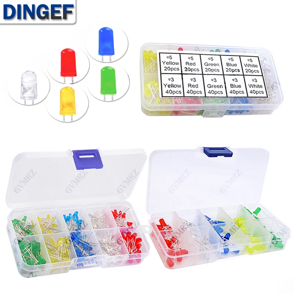 3MM 5MM Light Emitting Diodes Electronics Kit F3 F5 LED Diode Assorted Kit White Green Red Blue Yellow Orange Luminous LED