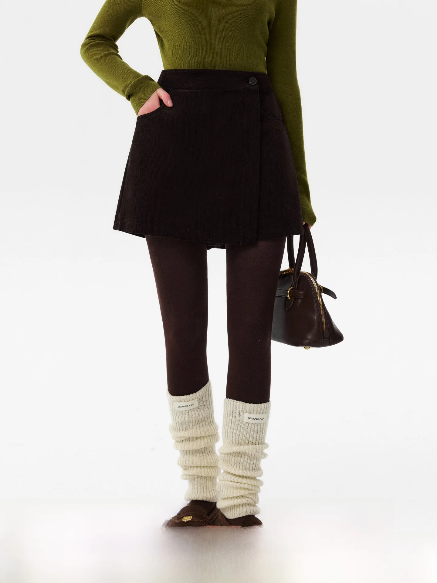 

Женские утепленные брюки-юбка большого размера из вельвета в стиле ретро, осенне-зимние, с высокой талией, из смесового хлопка