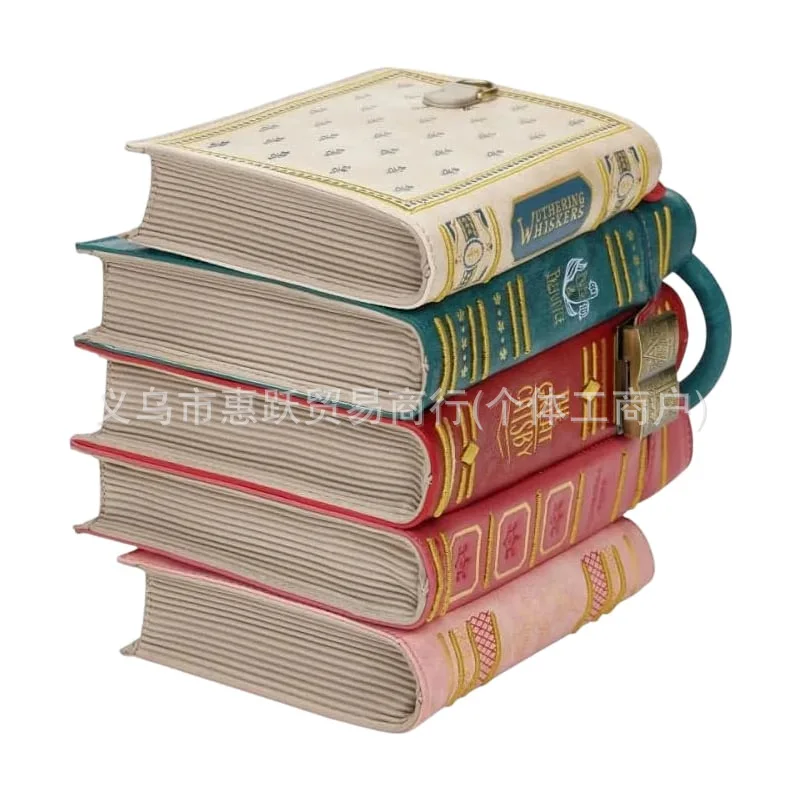 Vintage Stacked Book Novelty Backpack, Book Shaped Crossbody Shoulder Bag, Gift for Books Lovers Girls & Women