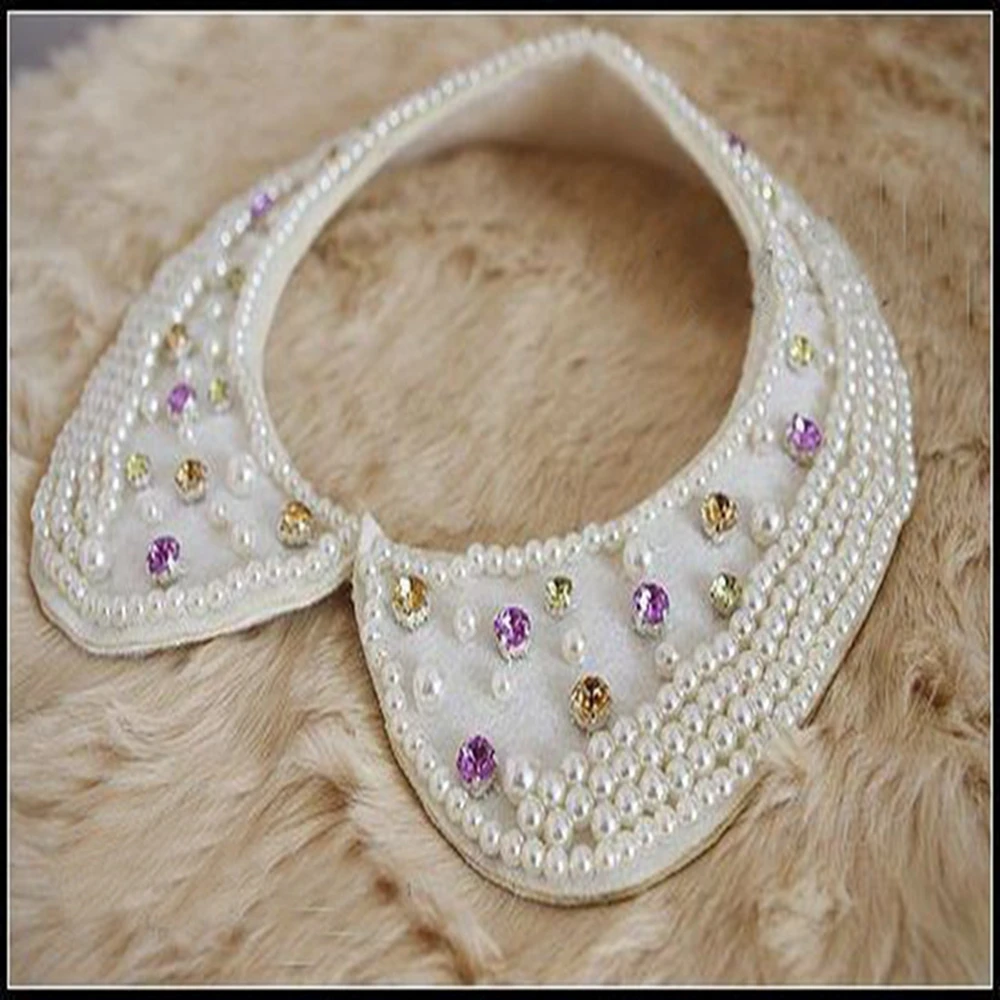 Korean Style Decorative Fake Collar Shawl Wrap Pearl Crystal Gemstone Yarn Weaving Lace Necklace Vintage Short Poncho Capele