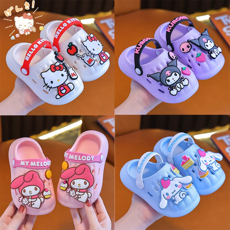 Kawaii Sanrios Anime Hellokitty Slipper Cartoon Kuromi Indoor Antiskid Leisure Breathable Wear Resistant Beach Shoes Kids Gift