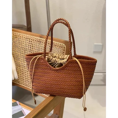 Imagen 2 del producto Bolsos compuestos de piel de vaca de cuero genuino para mujer, bolsos de diseñador de lujo, bolso de hombro informal tejido para axila 2025