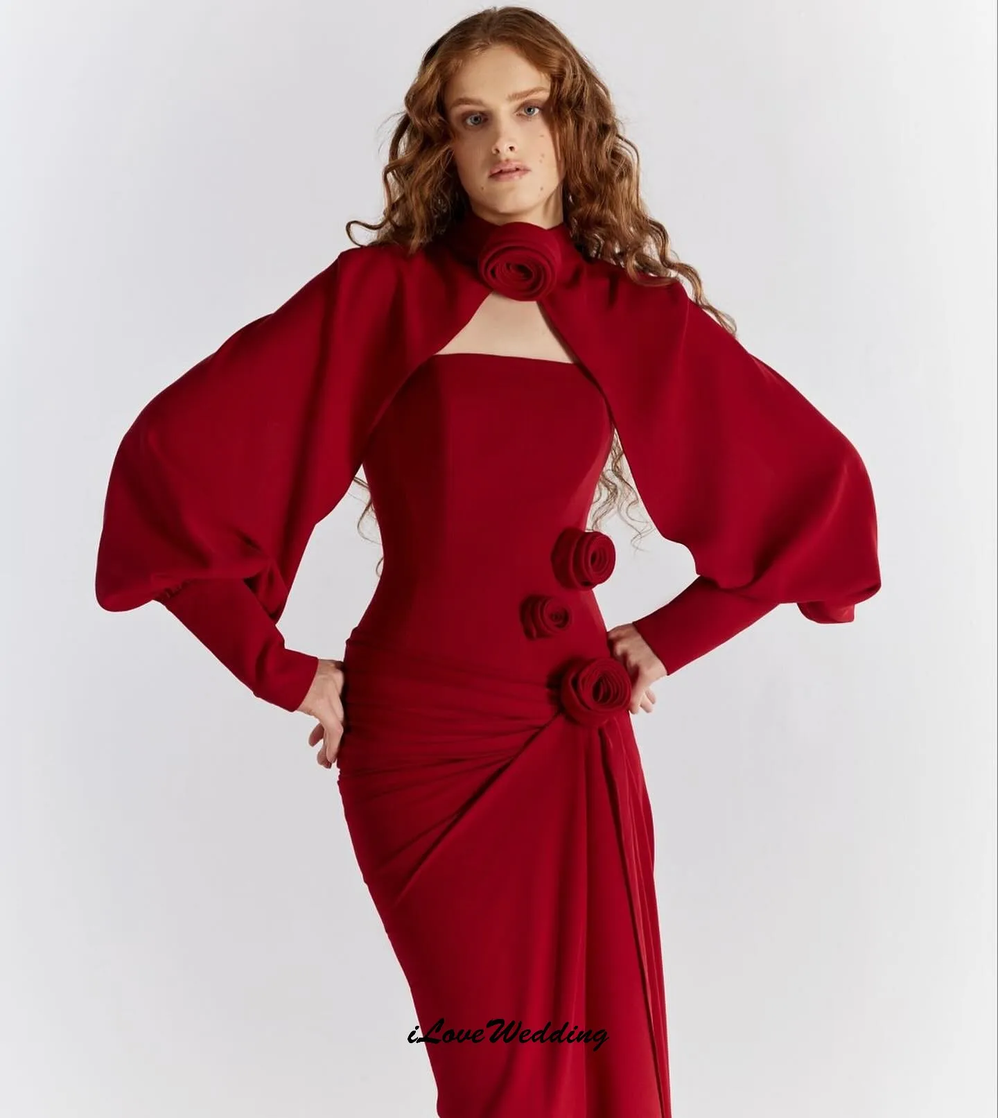 Rouge élégant femmes robes de bal 2025 rubans à manches longues robes de soirée balayage Train robes formelles pour les femmes Dubai Gala personnalisé