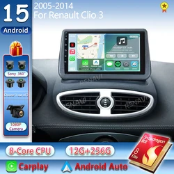 안드로이드 15 카 라디오 르노 클리오 3 2005-2014 2K QLED 안드로이드 멀티미디어 비디오 플레이어 AI 음성 카플레이 4G 스테레오 내비게이션