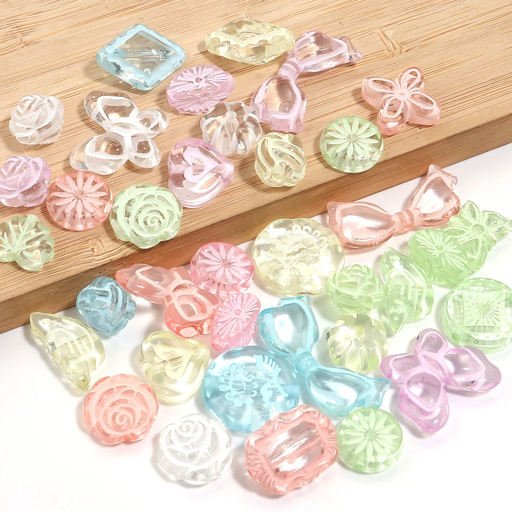 

Butterfly Flower Leaf 50g Random Mixed Transparent Multicolour Acrylic Beads For Decoration Making DIY Accessories
