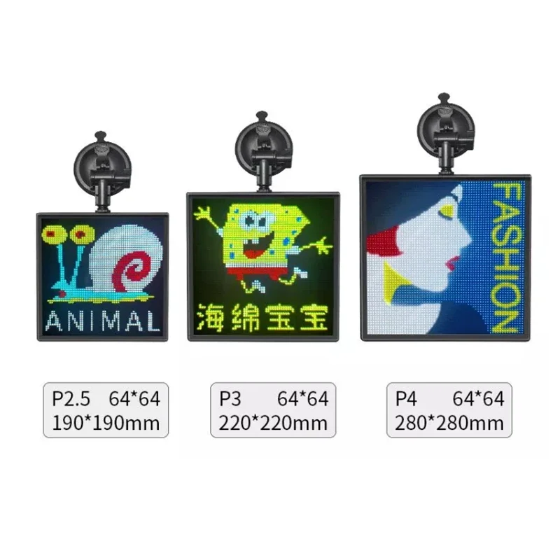 P4-64X64 Car Window Light Emotion Screen Sign Board Bluetooth APP Control RGB Lamp LED Display Car Accessories