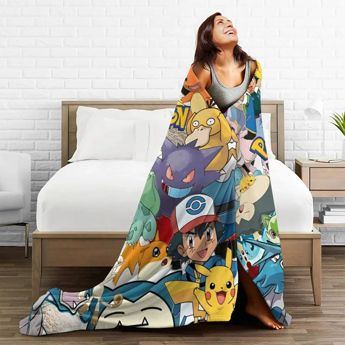 Mantas Pokemoned de dibujos animados de Anime, manta cálida Vintage peluda para el hogar y el verano