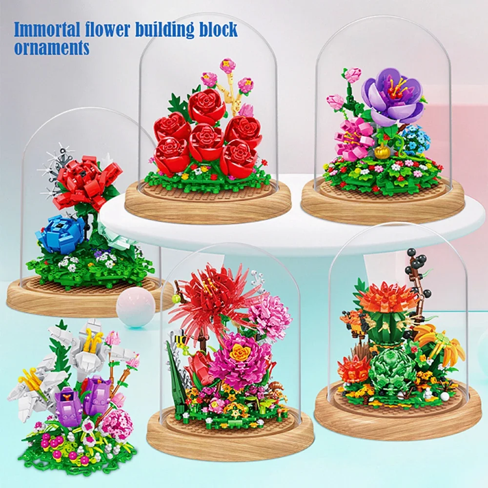 City Ideas Mini Immortal Flower Ornament Model Building Blocks Friends Rose Home Decoration DIY Plant Flowers Bricks Toys