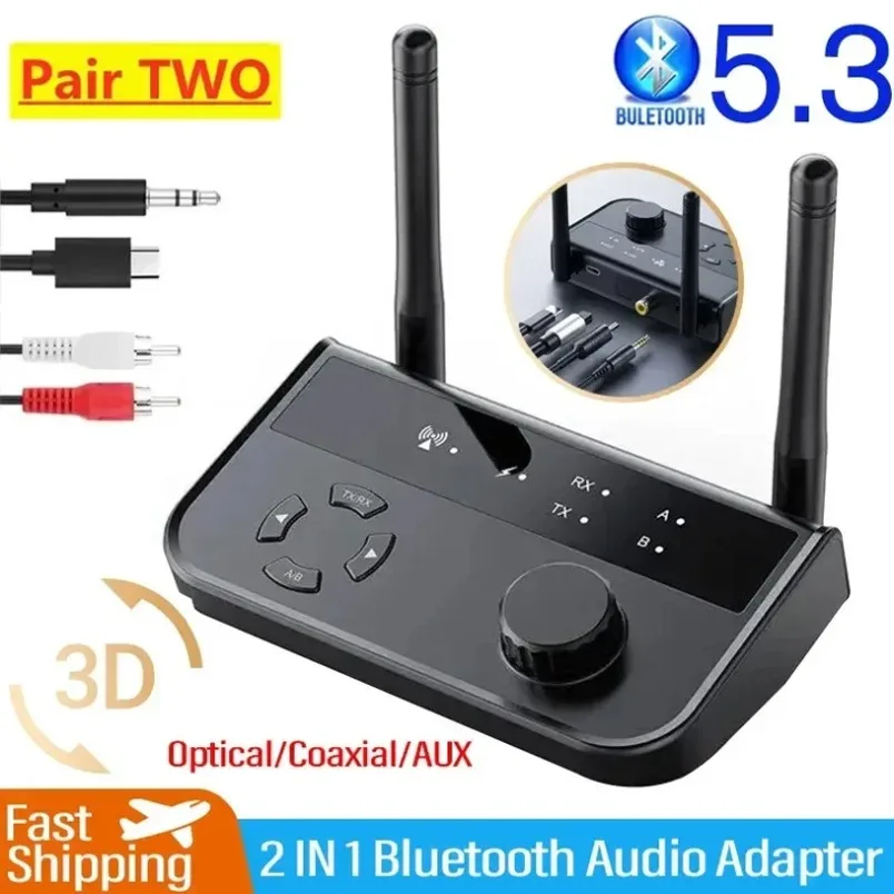 Portable Bluetooth 5.3 Audio Receiver Transmitter 3.5mm Aux Jack RCA Stereo Music Wireless Adapter for TV Car PC Headphones