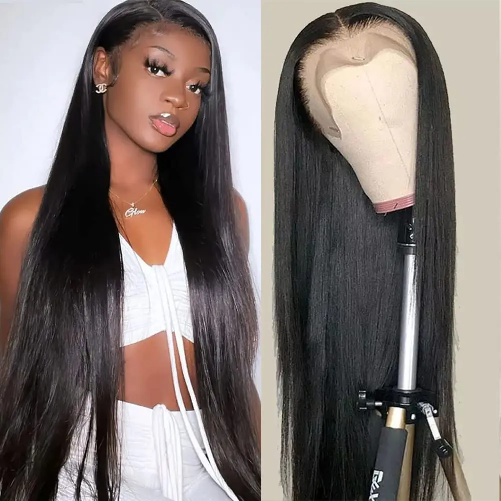 Bone Straight Transparent Lace Front Wig Human Hair Pre Plucked 180 Density 13x4 13x6 Brazilian Lace Front Wig for Women on Sale