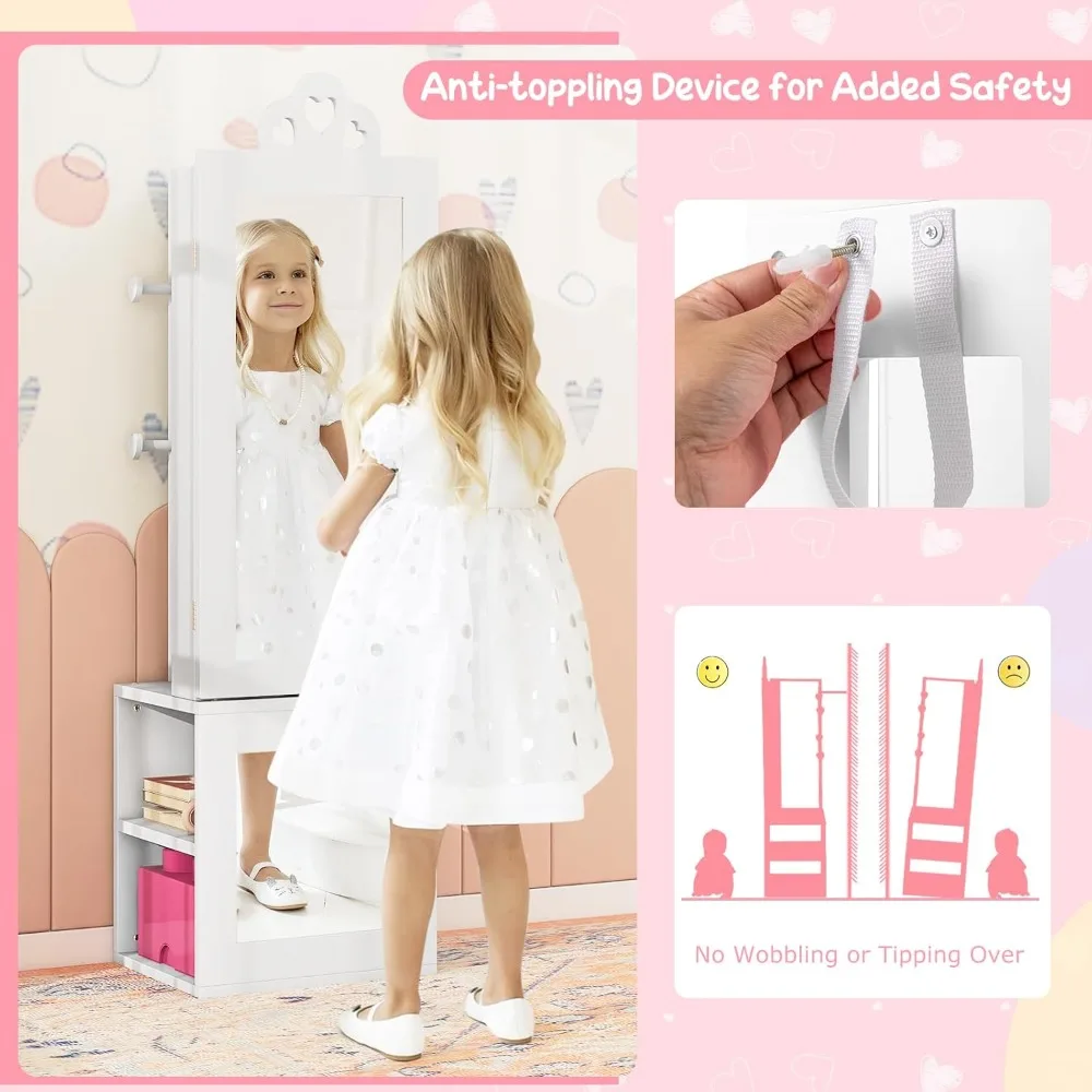 

Jewelry Armoire Cabinet, 46 Standing Jewelry Organizer with Full-Length Mirror, Rear Storage Shelves, Garment Rack