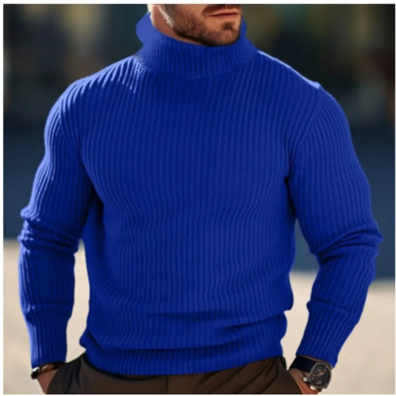 

Осень-зима 2025: новый мужской простой однотонный свитер, модный повседневный свитер с высоким воротником