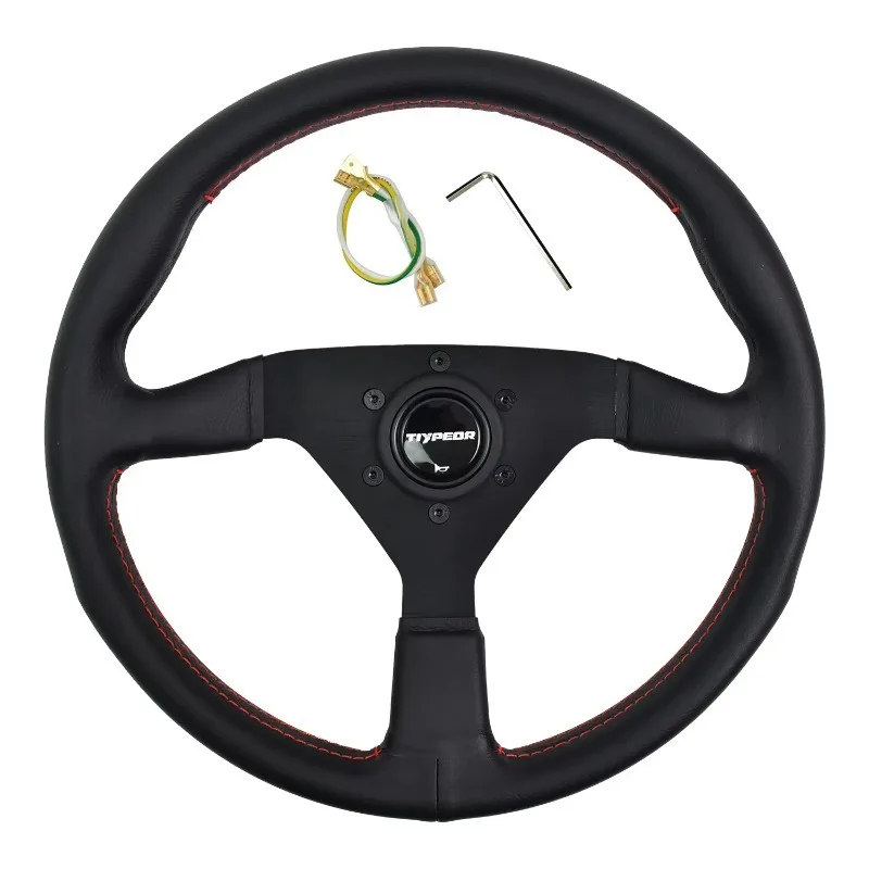 Universal Microfiber Leather Flat Bracket with Red Stitching JDM Racing Modified Steering Wheel