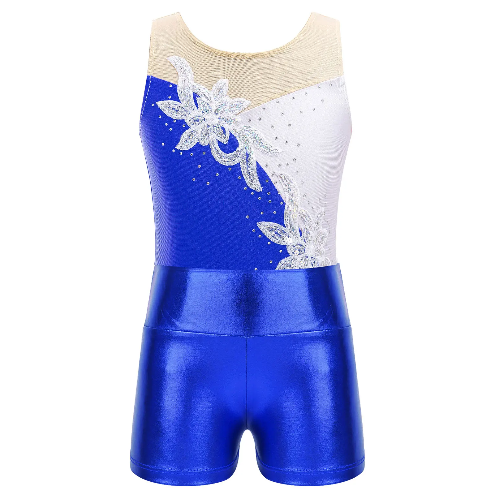 Kids Girls Sleeveless Gymnastics Leotard + Shorts for Ballet Dance Outfits Dancewear Ice Figure Skaitng Gymnastics Jumpsuit