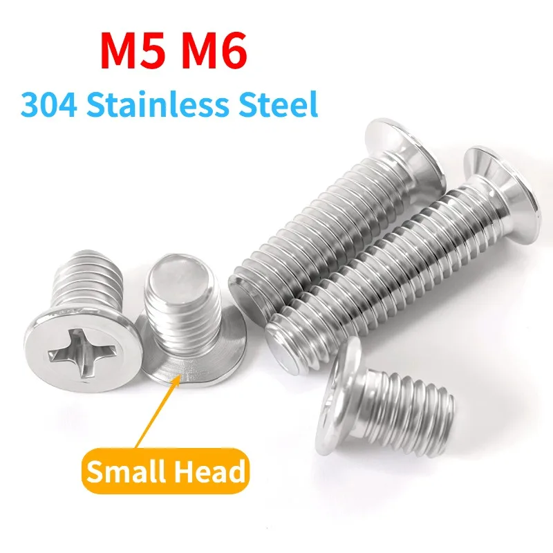M5 M6 304 Stainless Steel Cross Flat Countersunk Head Cross Screws Small Head Screw Length 6mm-30mm
