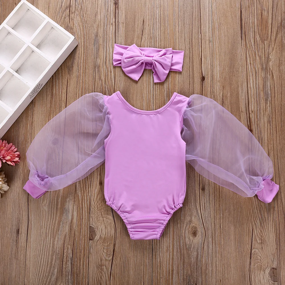 Pasgeboren Baby Meisje Kleding Lente Herfst Mode Lange Mouw Bodysuit Mooie Jumpsuit Hoofdband 2 Stuks Baby Girl Outfit Set