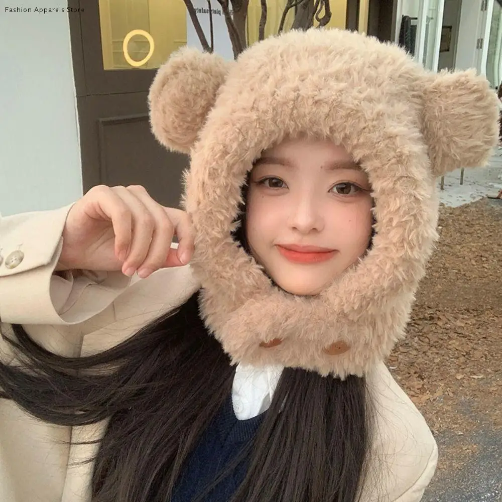 

Fashion Ear Protection Hat Bear Ears Hat Thickened Warm Fluffy Hat Winter Cap Cute Winter Plush Hat Children